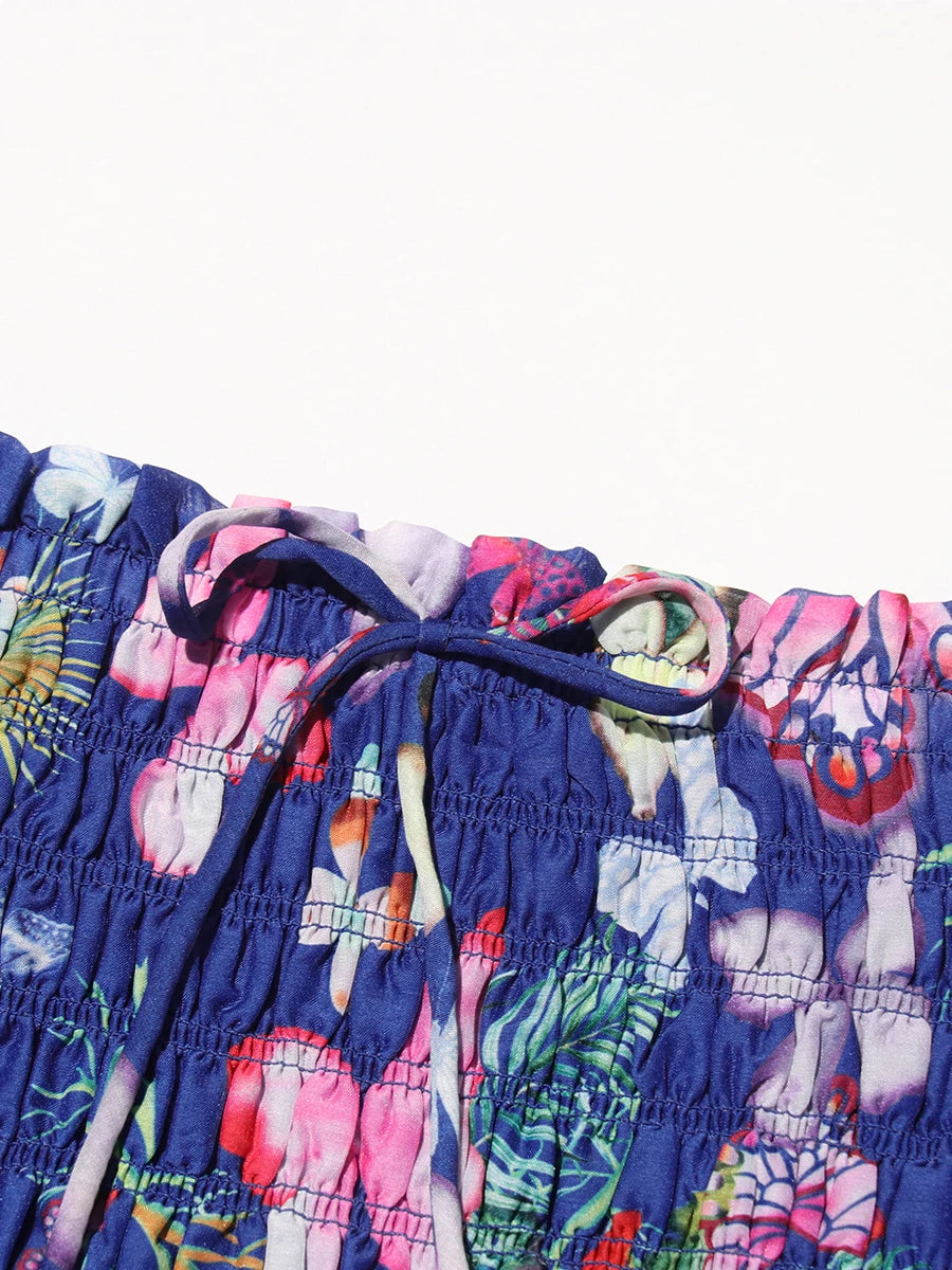 Color Floral Printing Backless Dress
