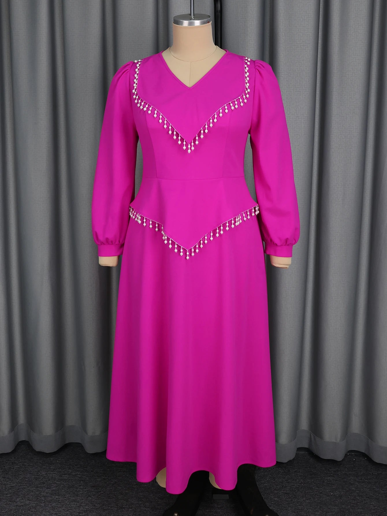 Plus Size Rose Patchwork Beading Tassel Dress