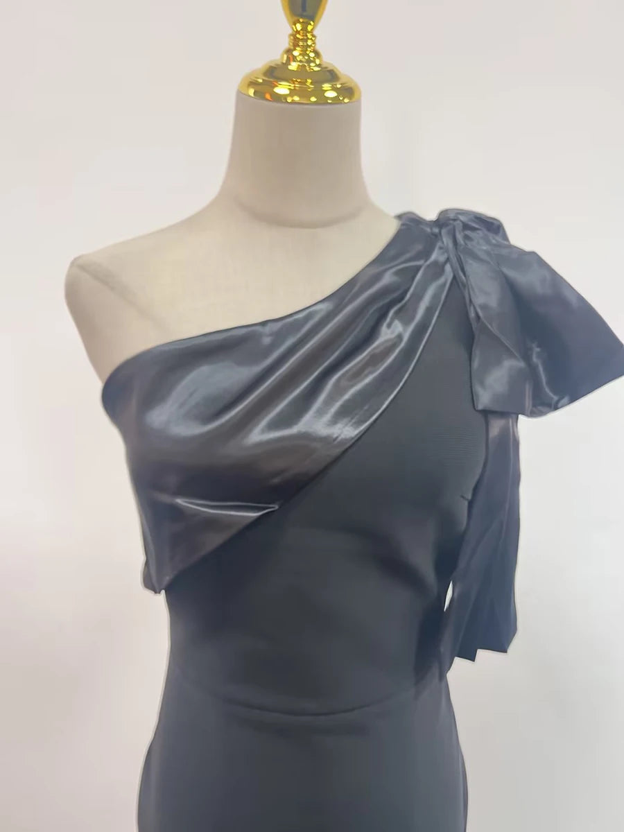Diagonal Collar Bow Dresses