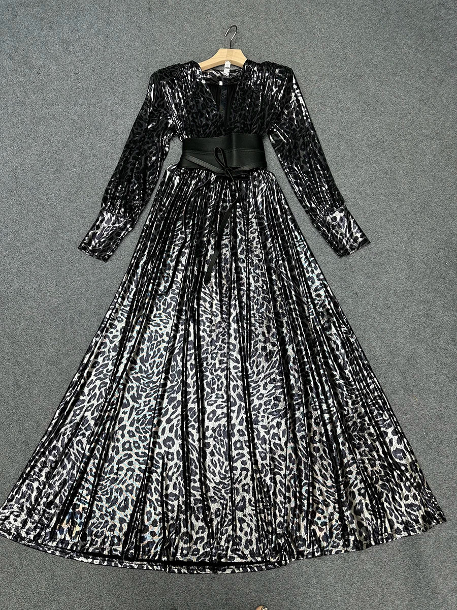 Leopard Spliced Bowknot Dresses