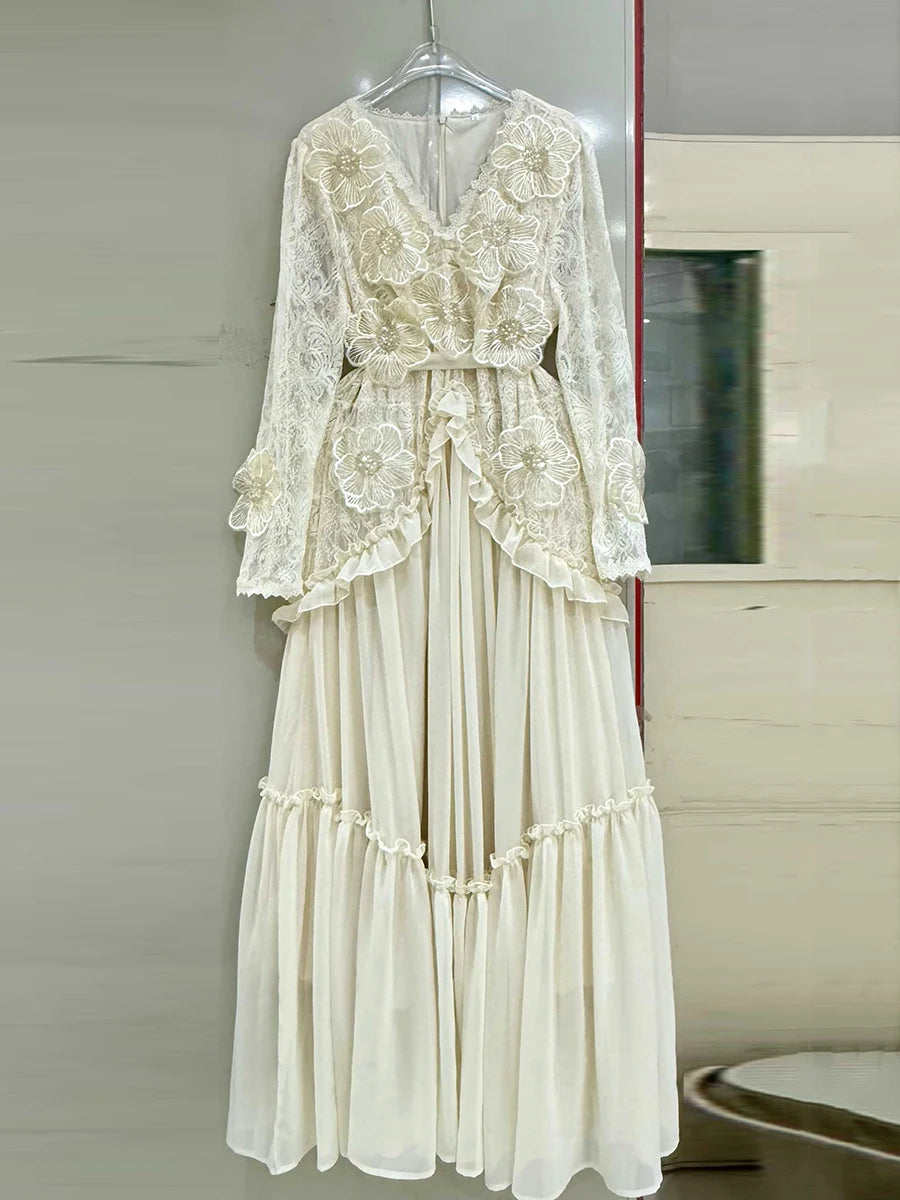 Sheer Spliced Appliqués Dresses