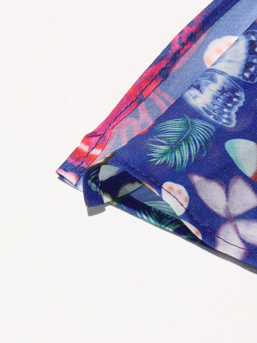 Color Floral Printing Backless Dress