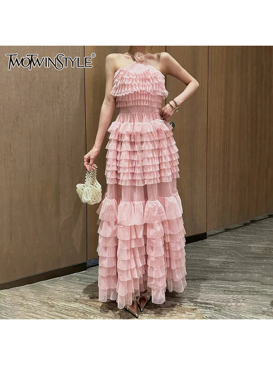 Solid Spliced Ruffles Dress