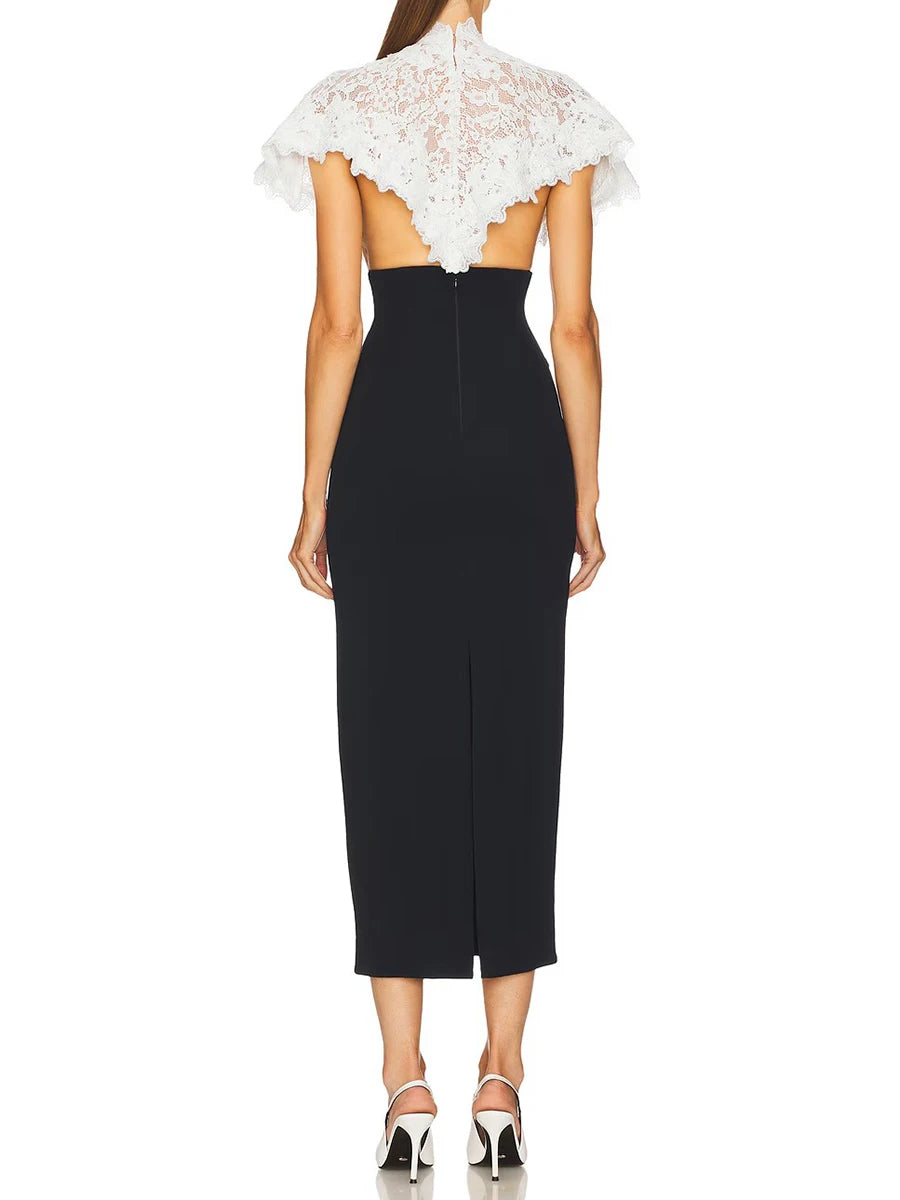 Color Slimming Spliced Lace Dresses