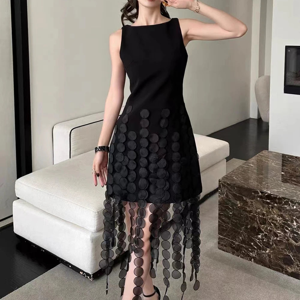 Spliced Tassel Slimming Dress