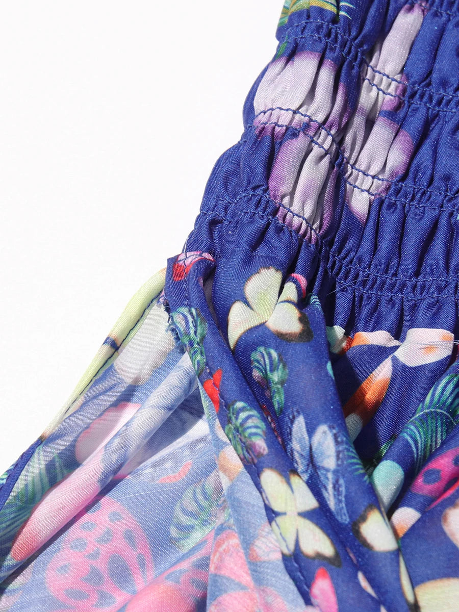 Color Floral Printing Backless Dress
