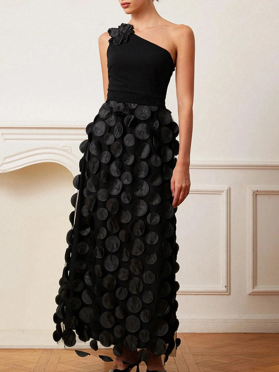 One Shoulder Appliqués Dress