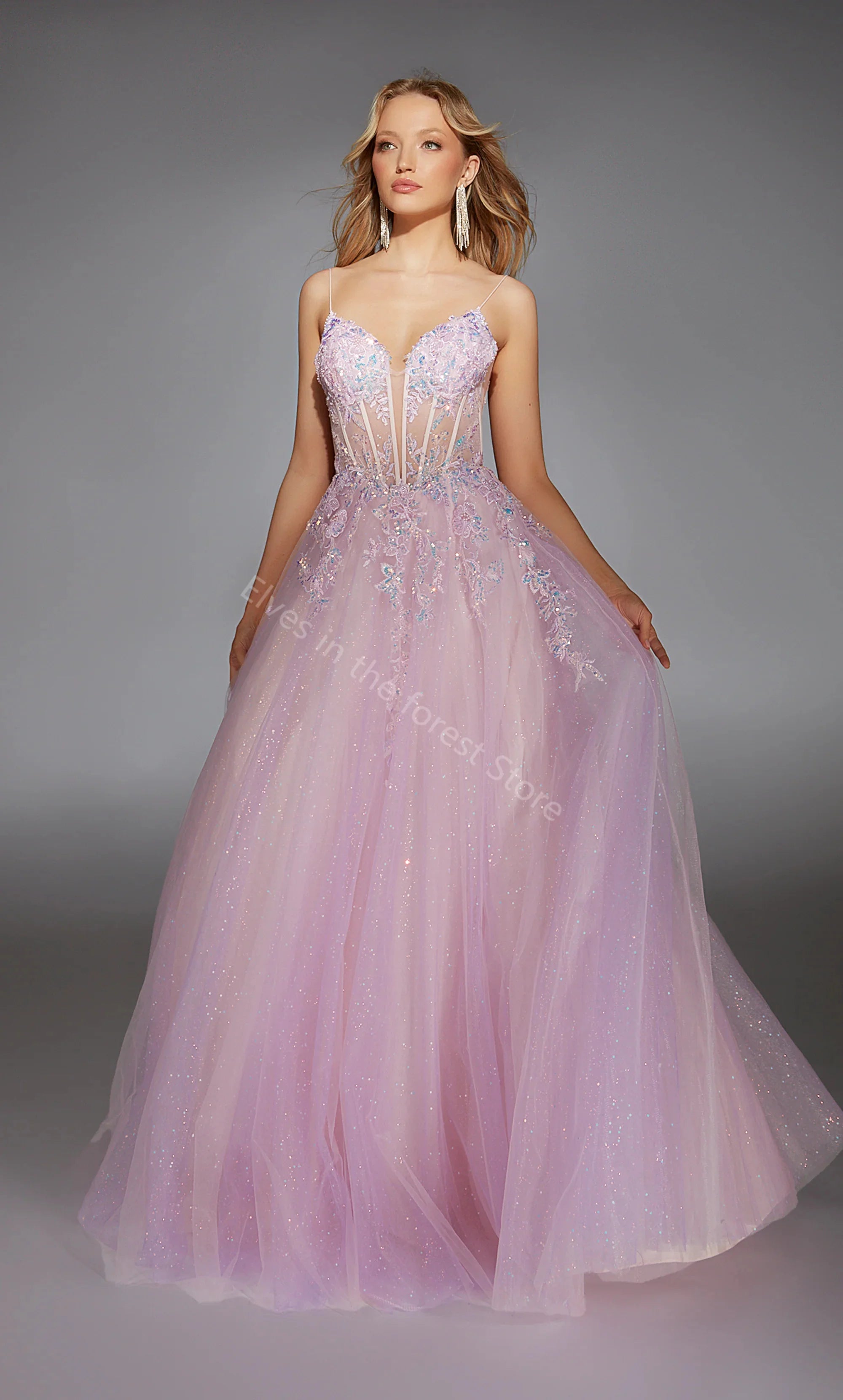 Lace Sequins Appliqués Sleeveless Evening Gowns