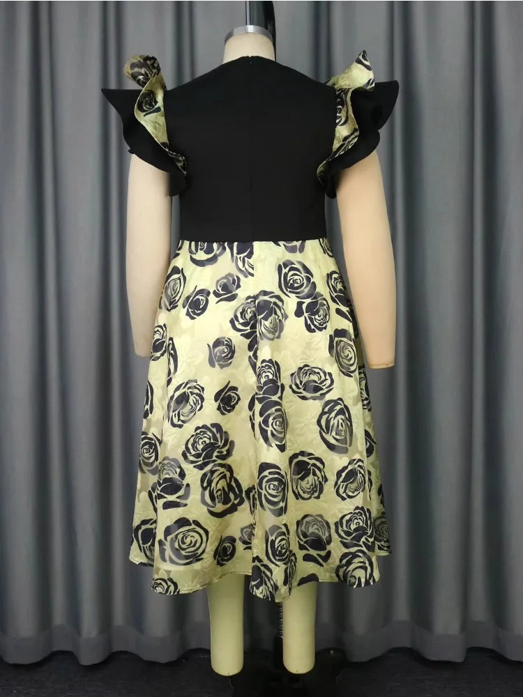 Plus Size Floral Jacquard A Line Dresses