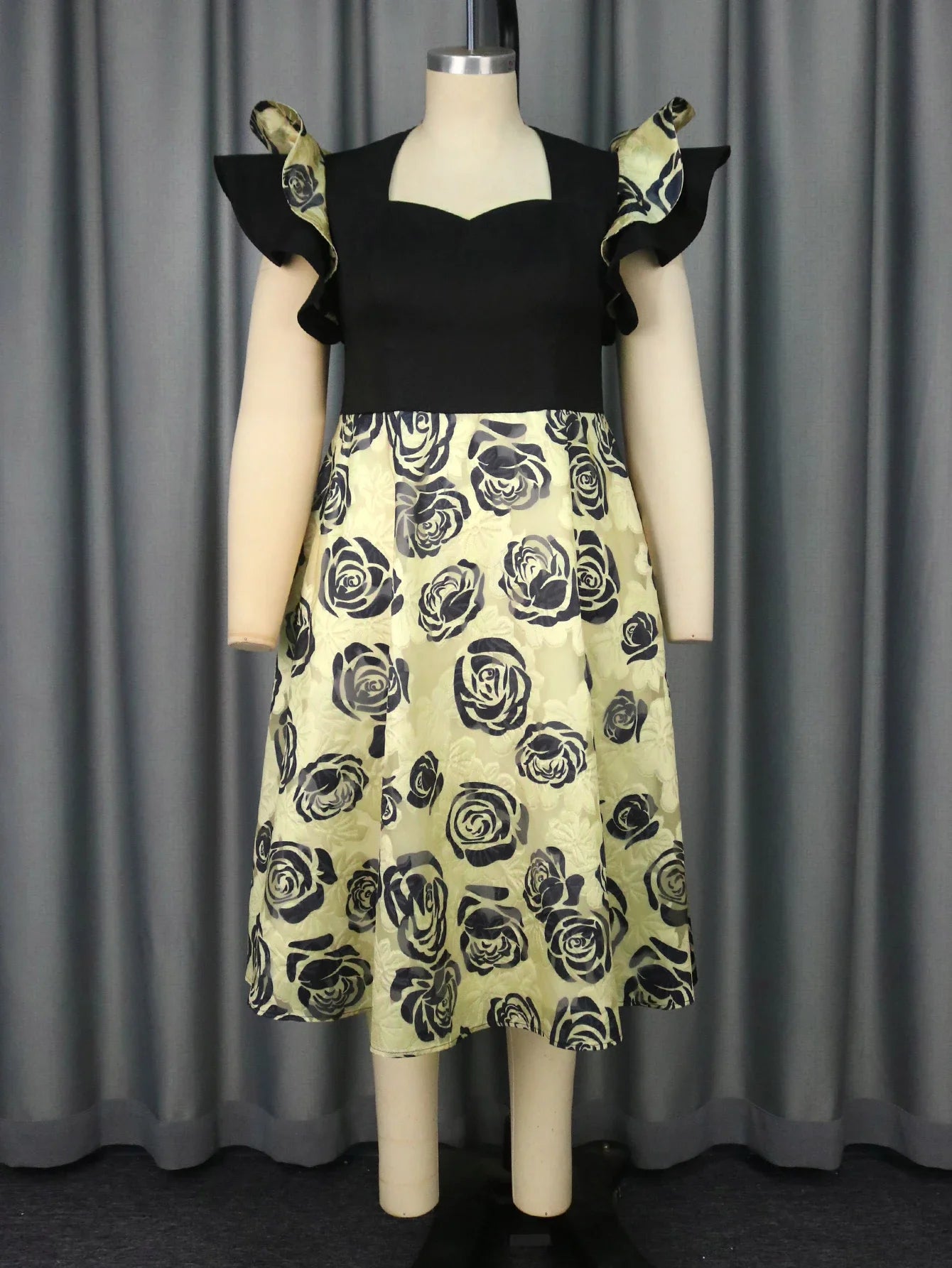 Plus Size Floral Jacquard A Line Dresses