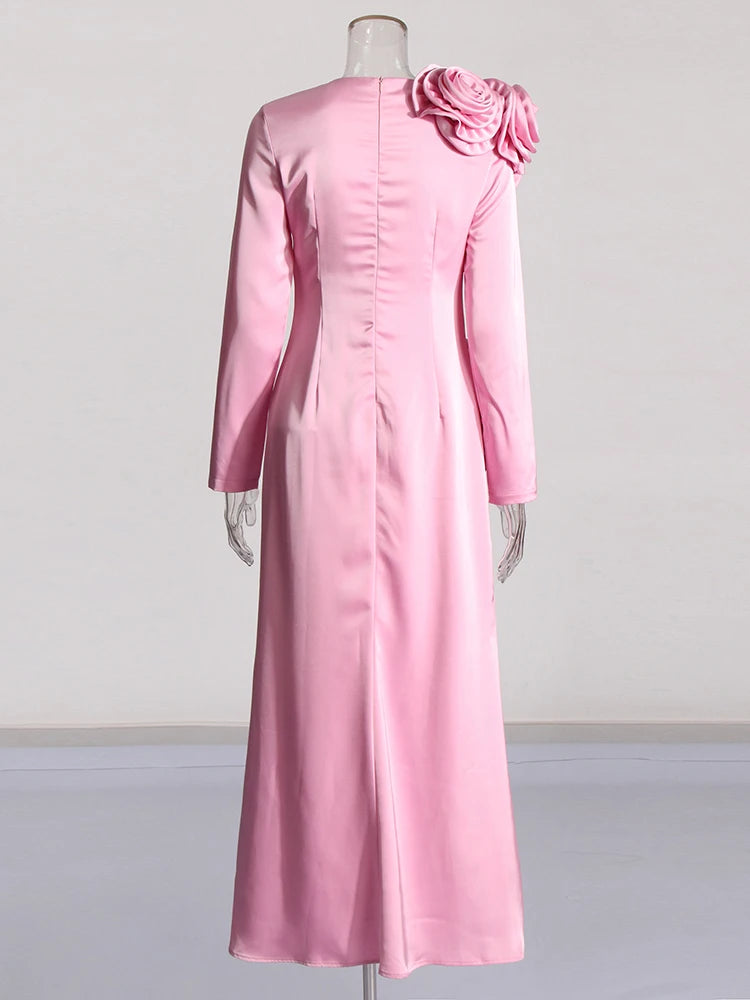 Solid Spliced Appliqués Long Dress