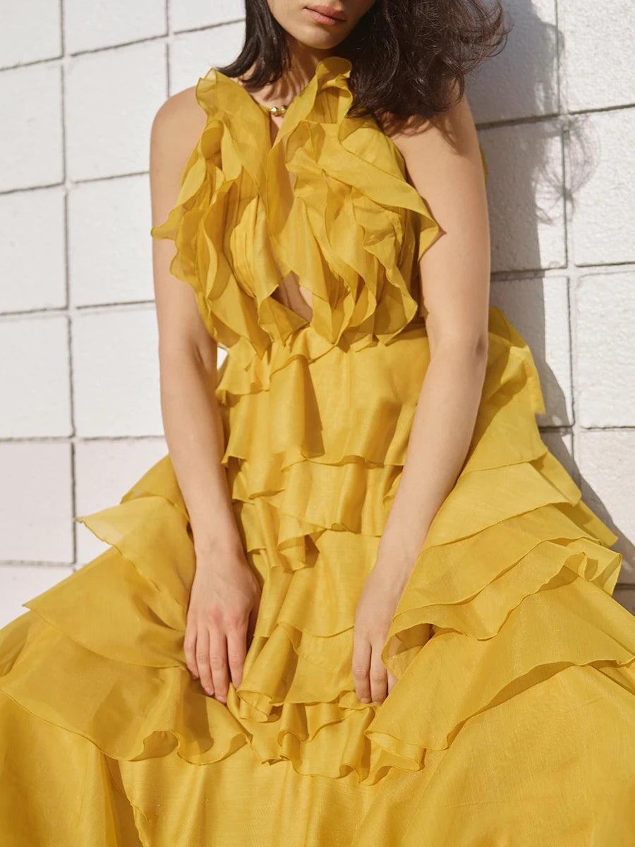 Spliced Ruffles Folds Dresses