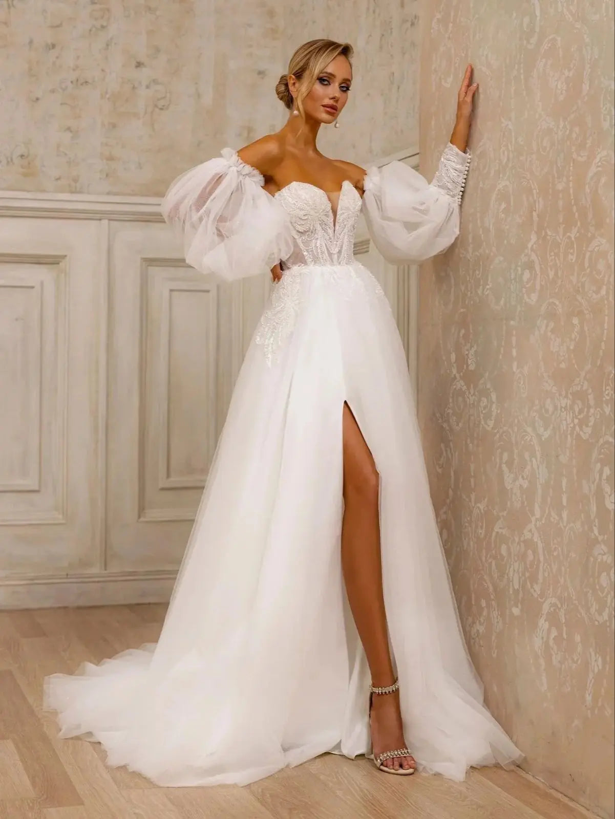 Off Shoulder Glitter Wedding Dresses