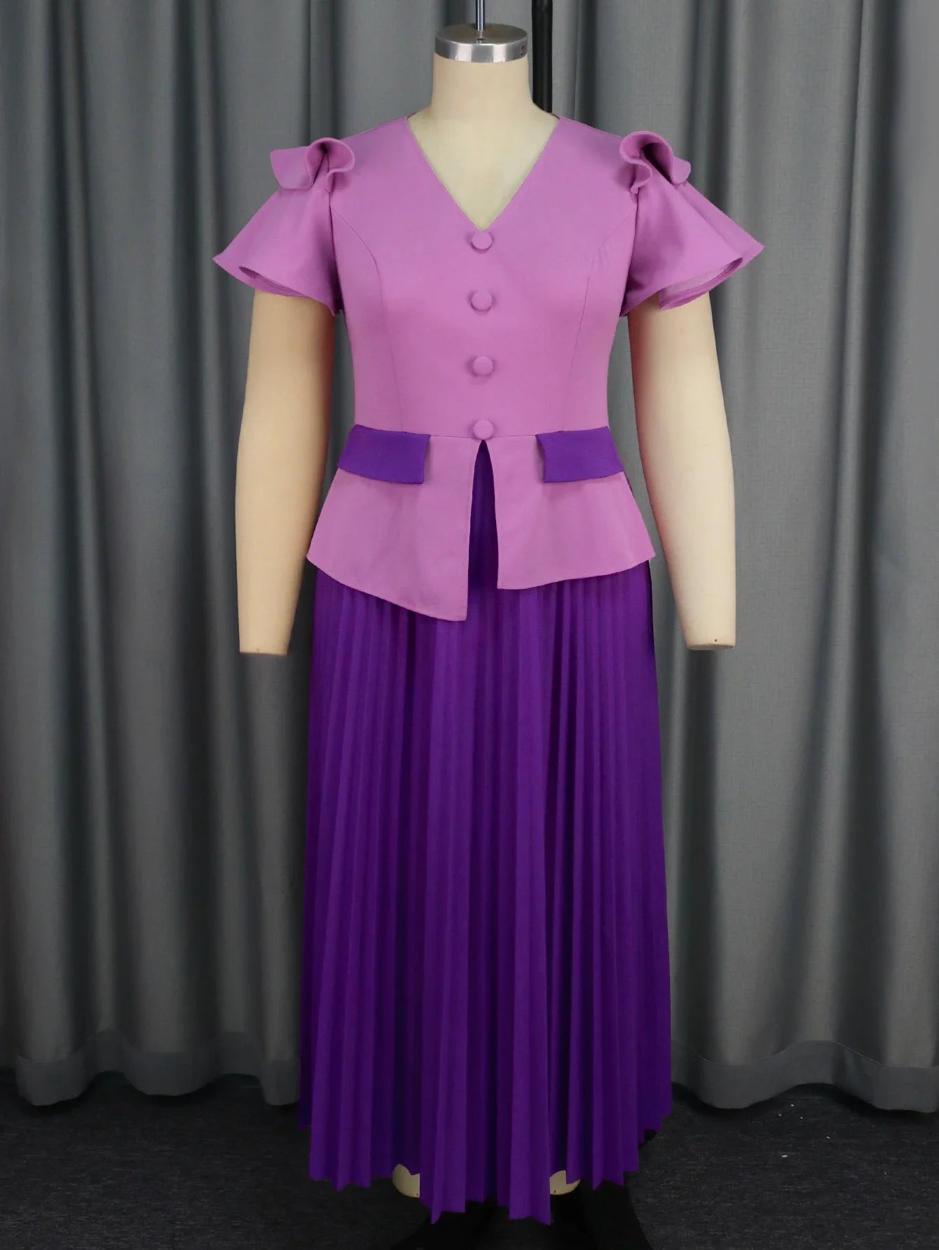A Line Pleated Purple Dress
