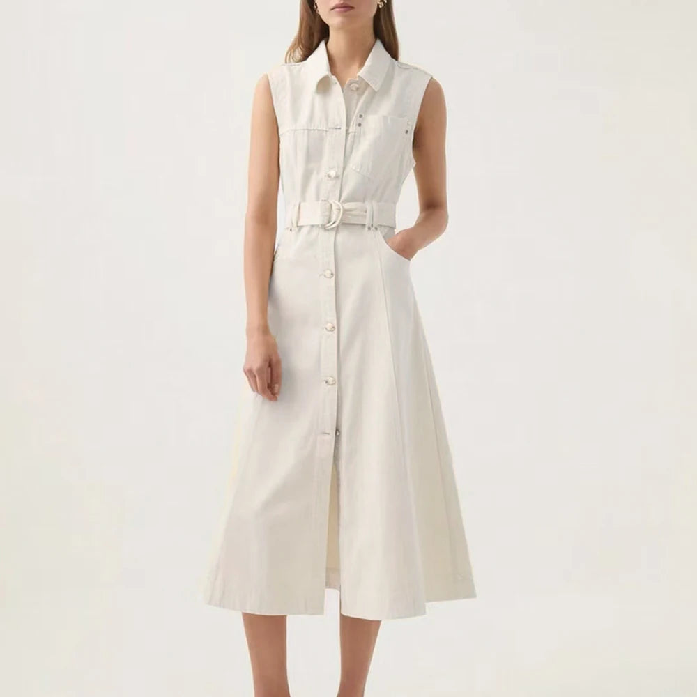Cowboy Denim Lace Up Midi Dresses