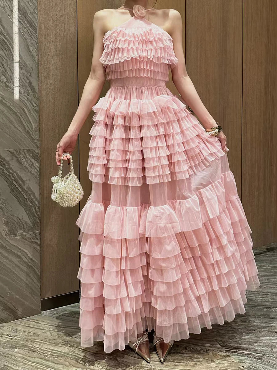 Solid Spliced Ruffles Dress