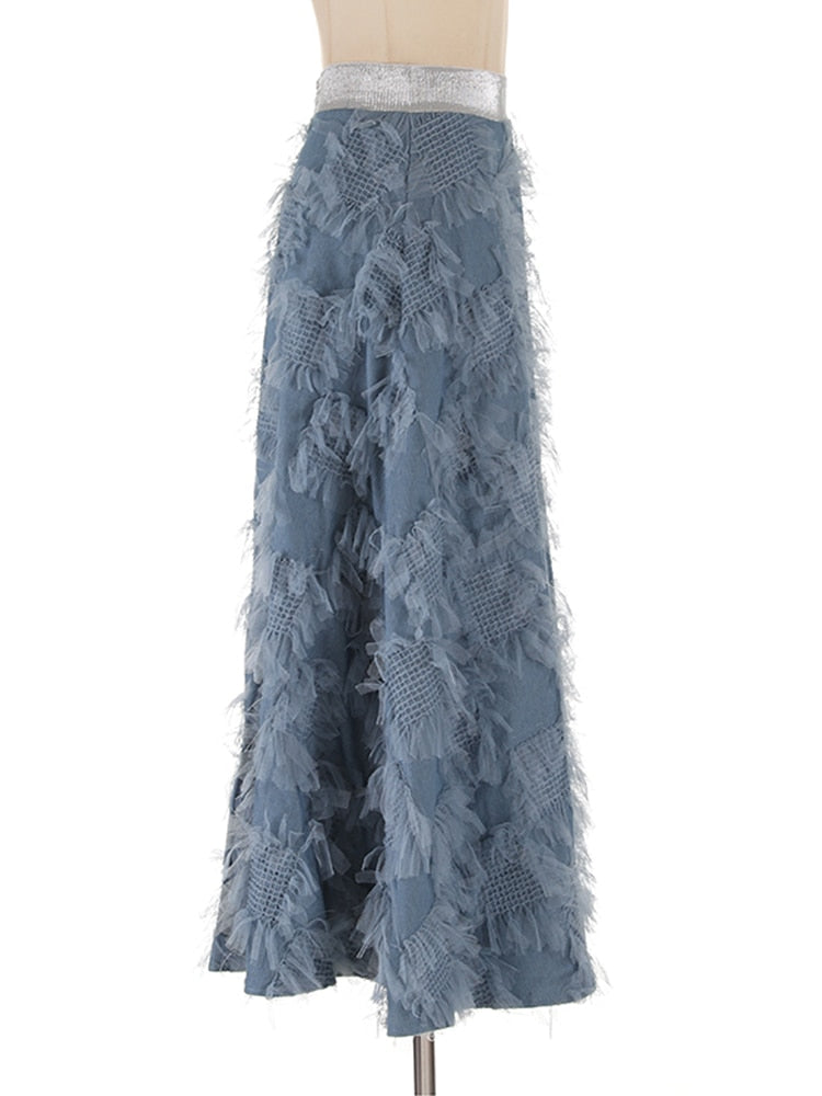 Mesh Casual Denim Skirts