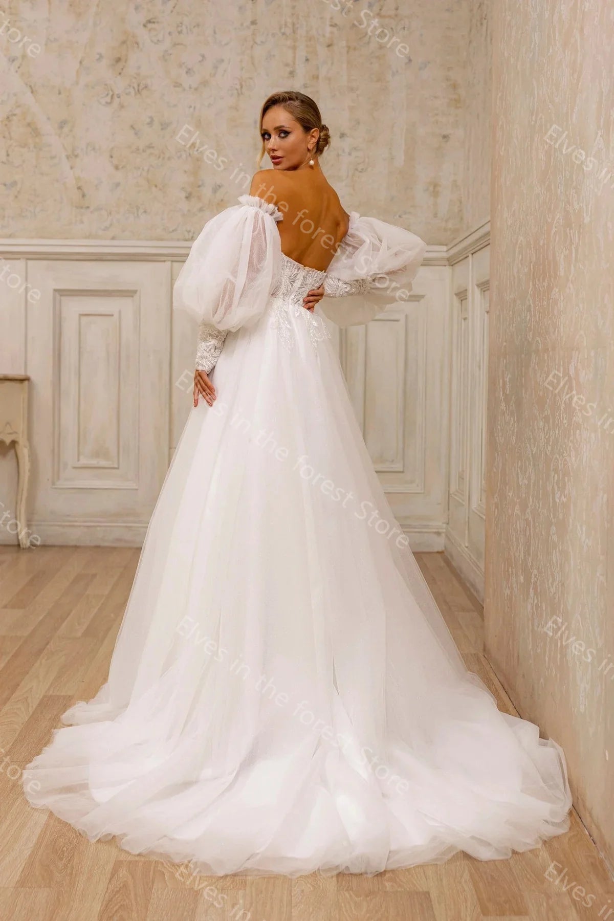 Off Shoulder Glitter Wedding Dresses