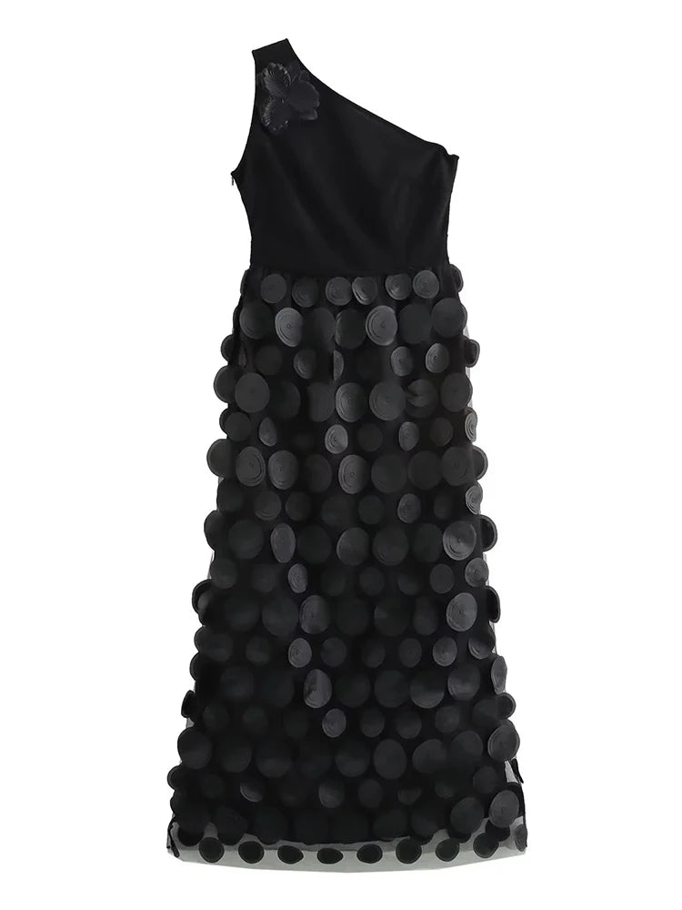 One Shoulder Appliqués Dress