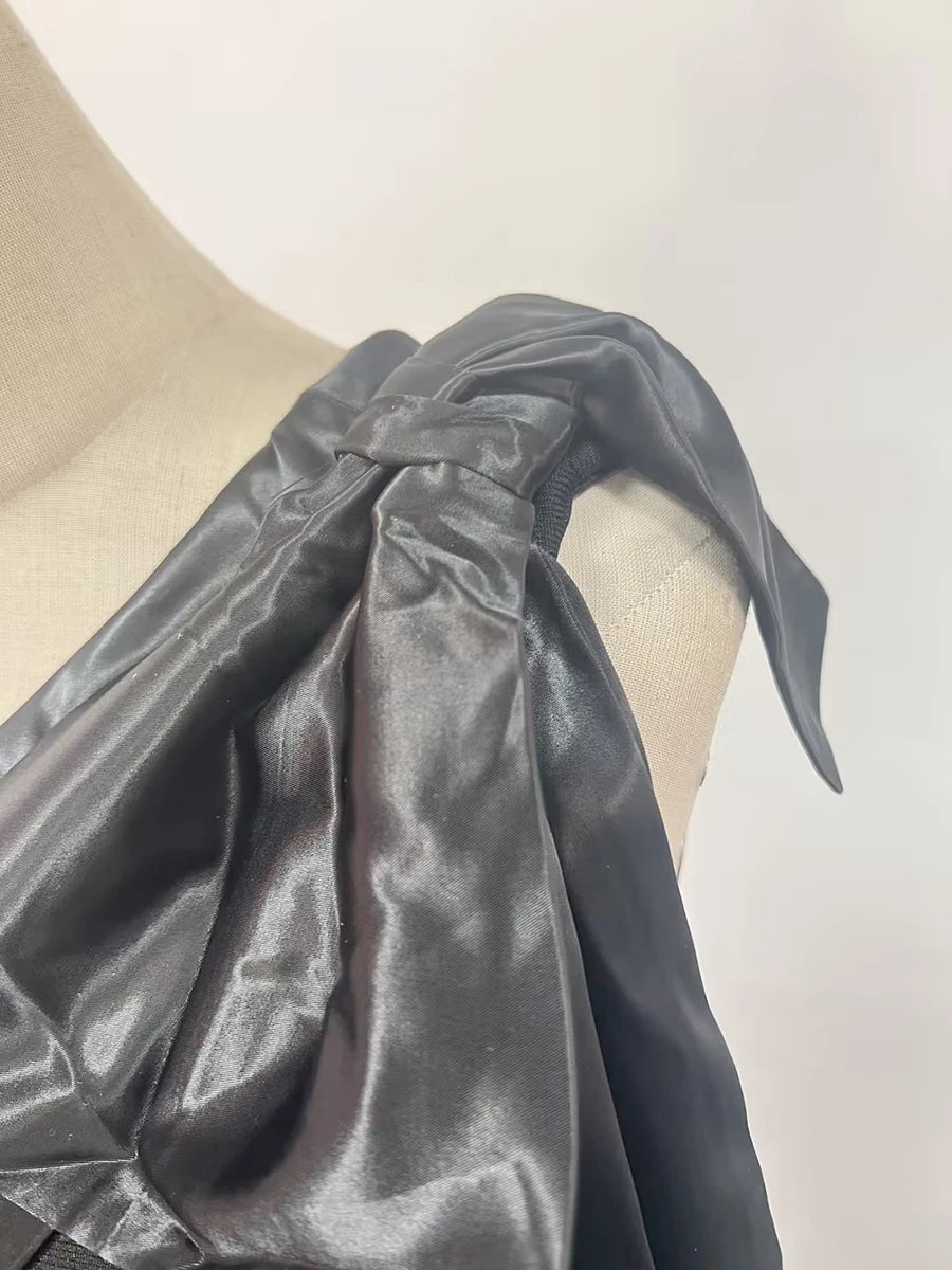 Diagonal Collar Bow Dresses