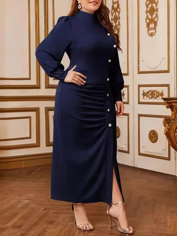 Plus Size Pleated Dress With Buttons