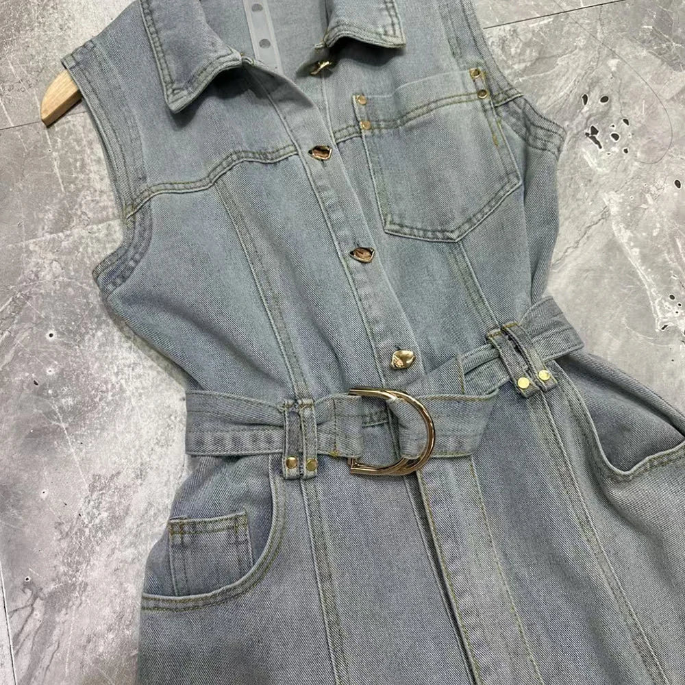 Cowboy Denim Lace Up Midi Dresses