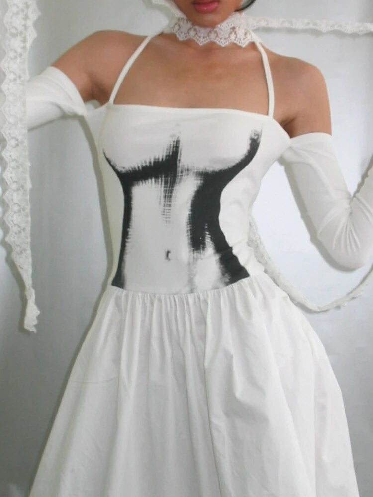 Halter Long Sleeve Off Shoulder Dress F