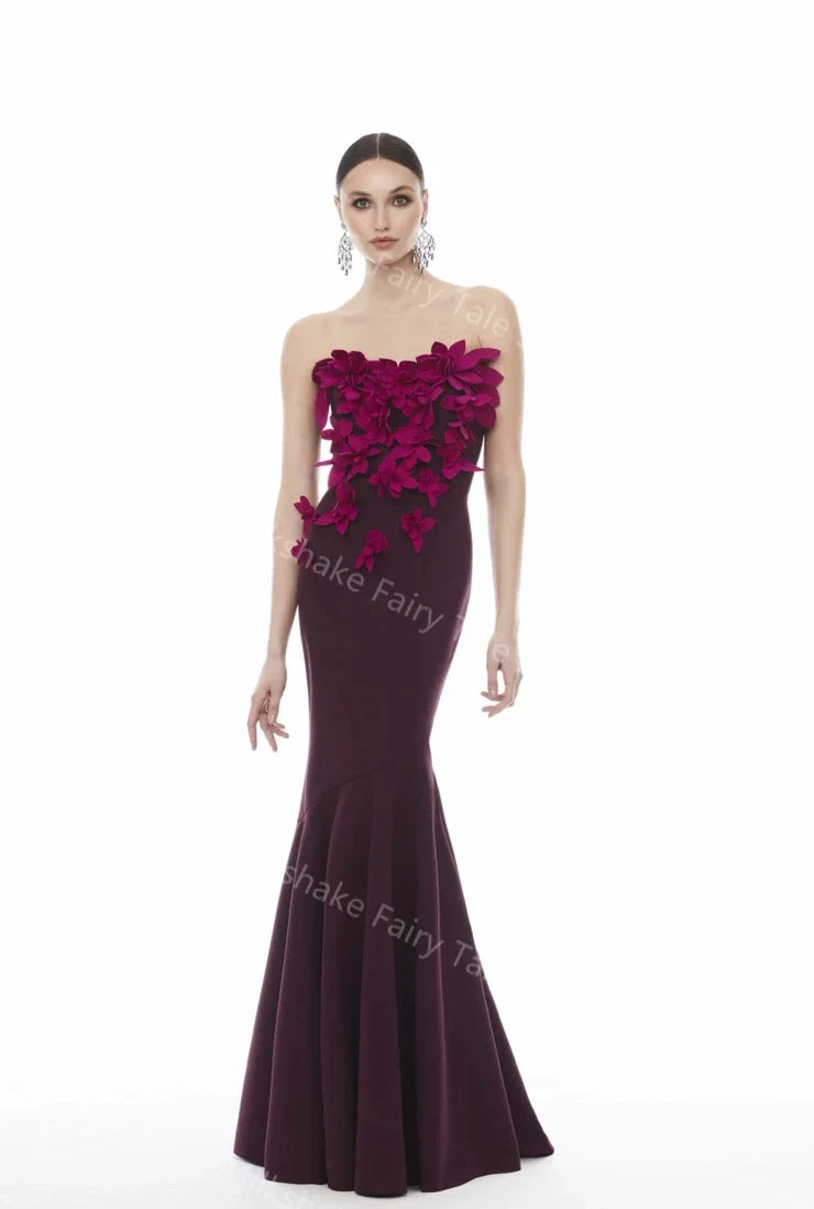 Floral Appliqués Satin Dress