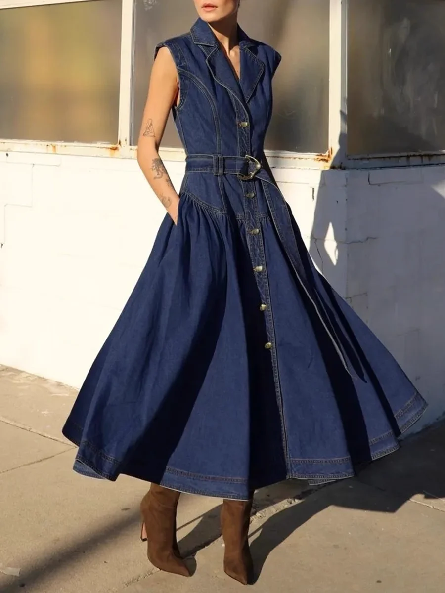 Single Breasted Cowboy Denim Dresses