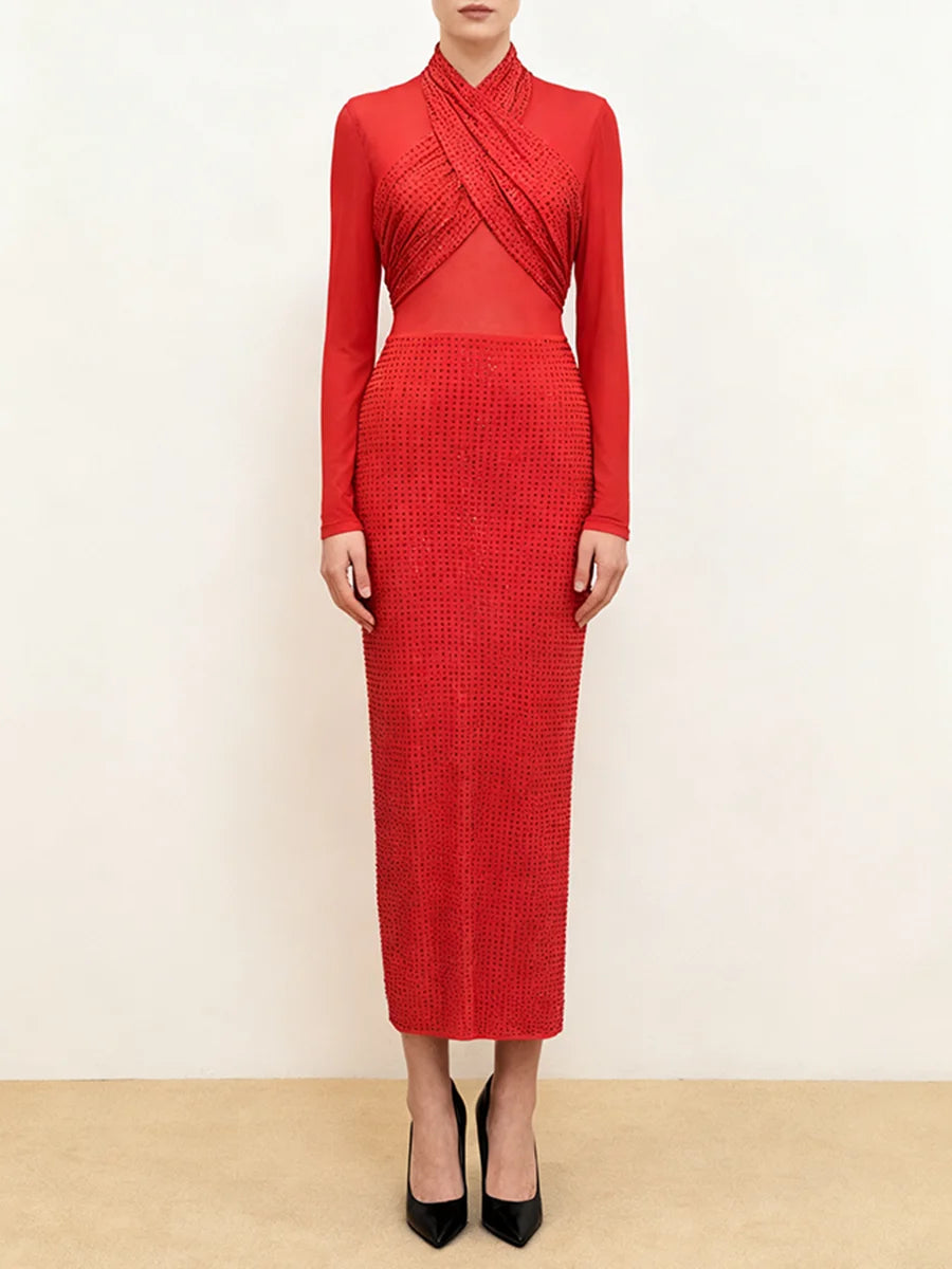 Sheer Spliced Hot Fix Dresses