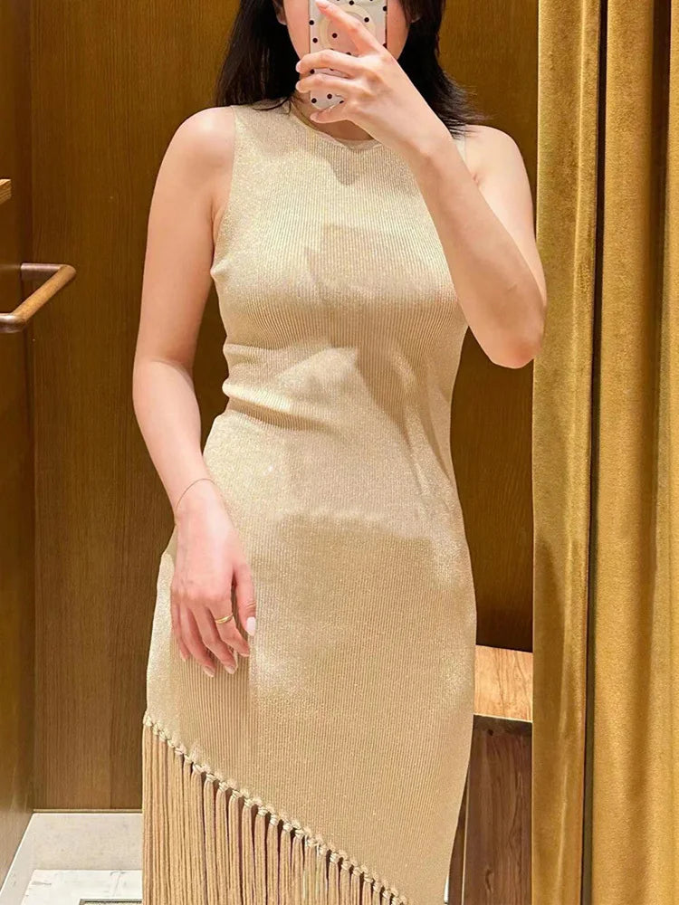 Solid Patchwork Tassel Dress