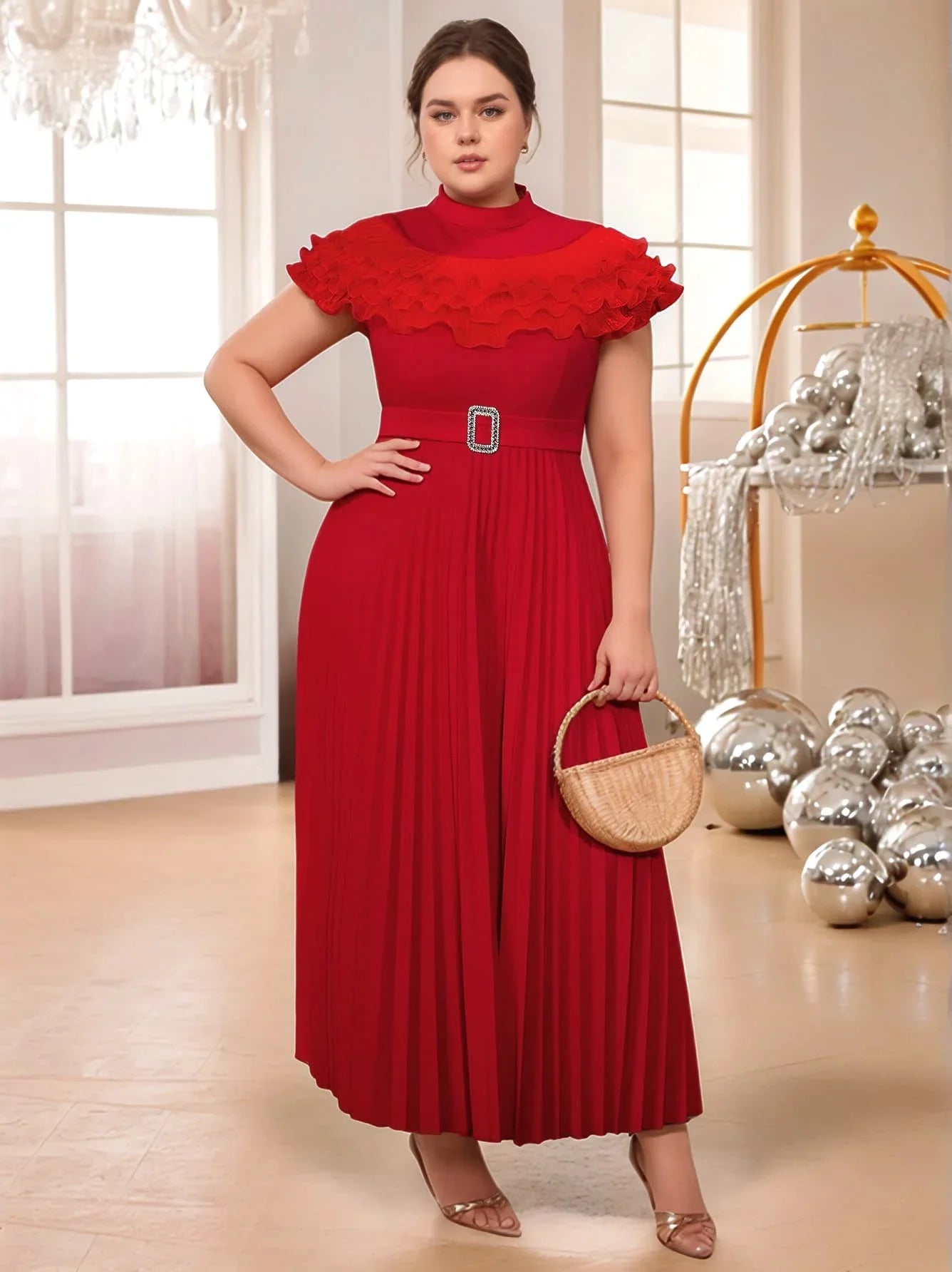Plus Size Pleated Dress Mesh