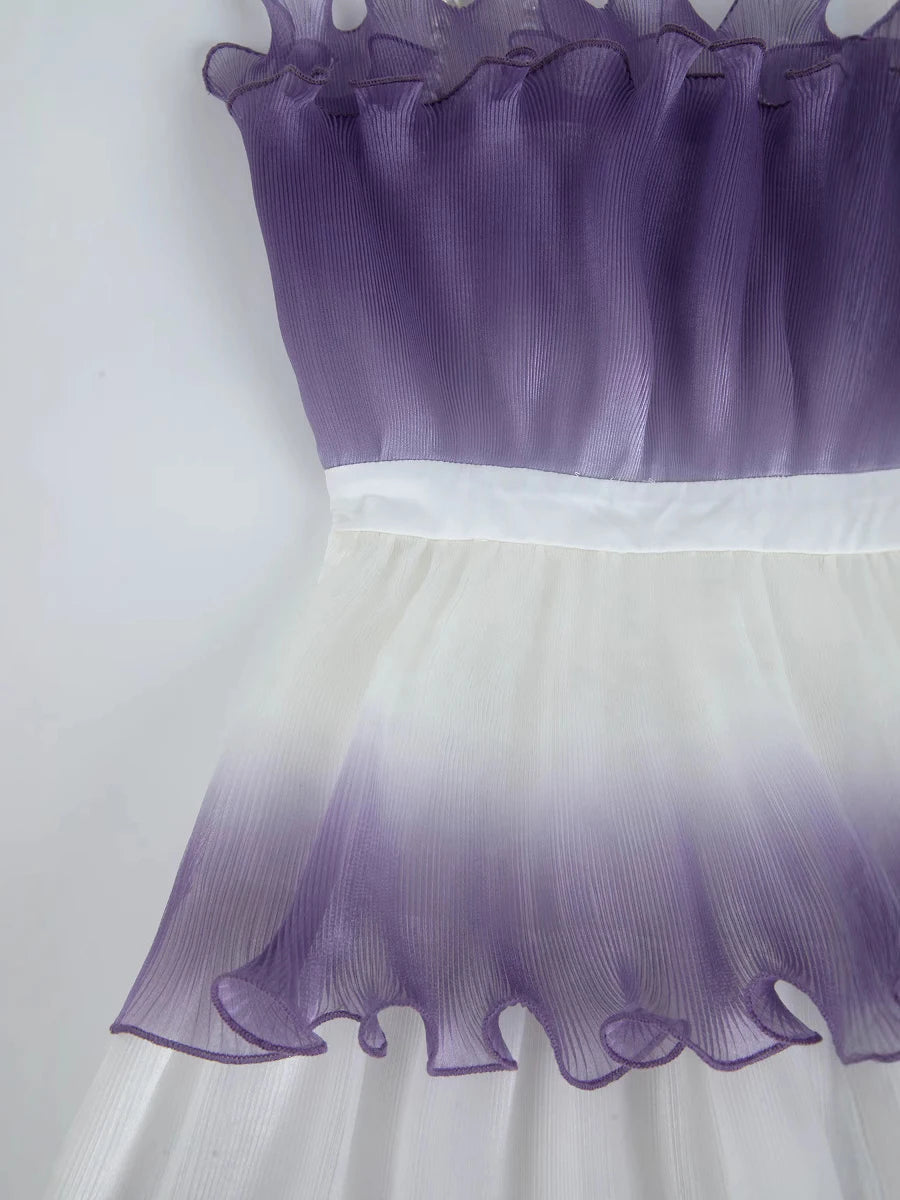 Gradient Spliced Ruffles Dresses