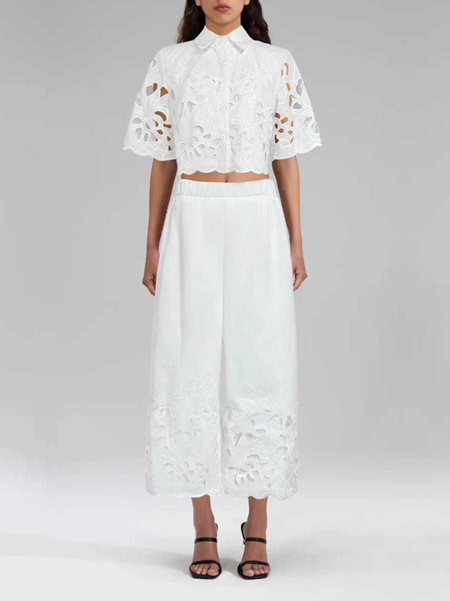 Hollow Out Casual Two Piece Set