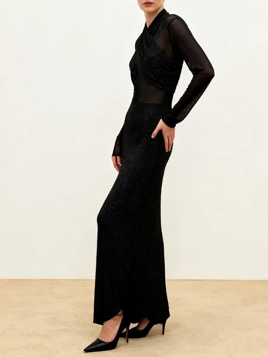 Sheer Spliced Hot Fix Dresses