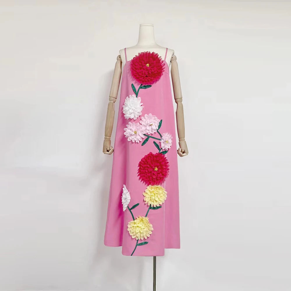 Color block3D Flower Midi Dress