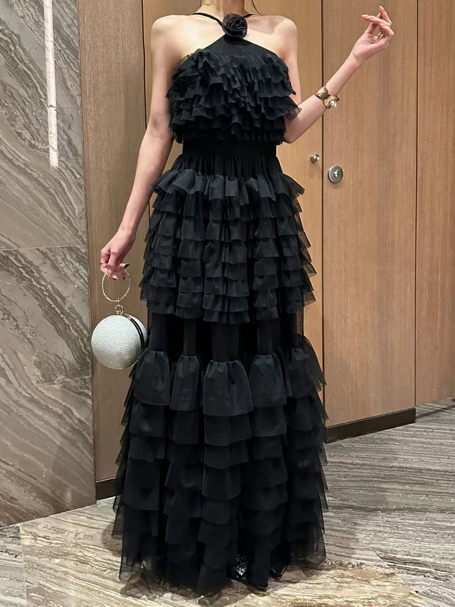 Solid Spliced Ruffles Dress