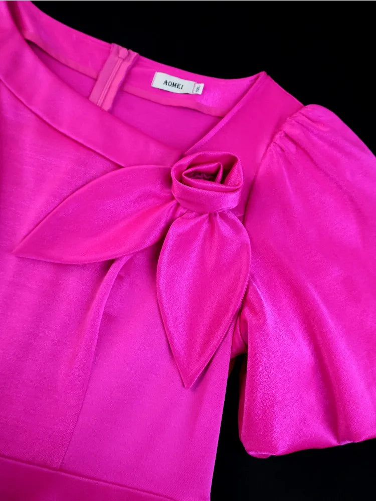 Plus Size A-Line Pleated Satin Dress
