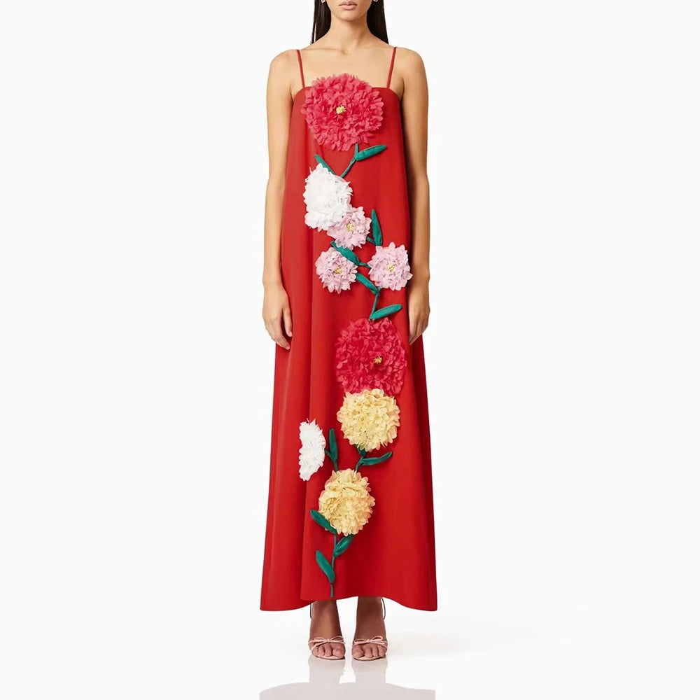 Color block3D Flower Midi Dress