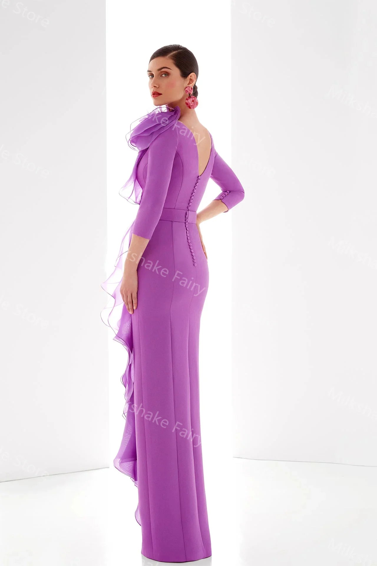 Elegant Ruffles 3/4 Evening Sleeves Dress