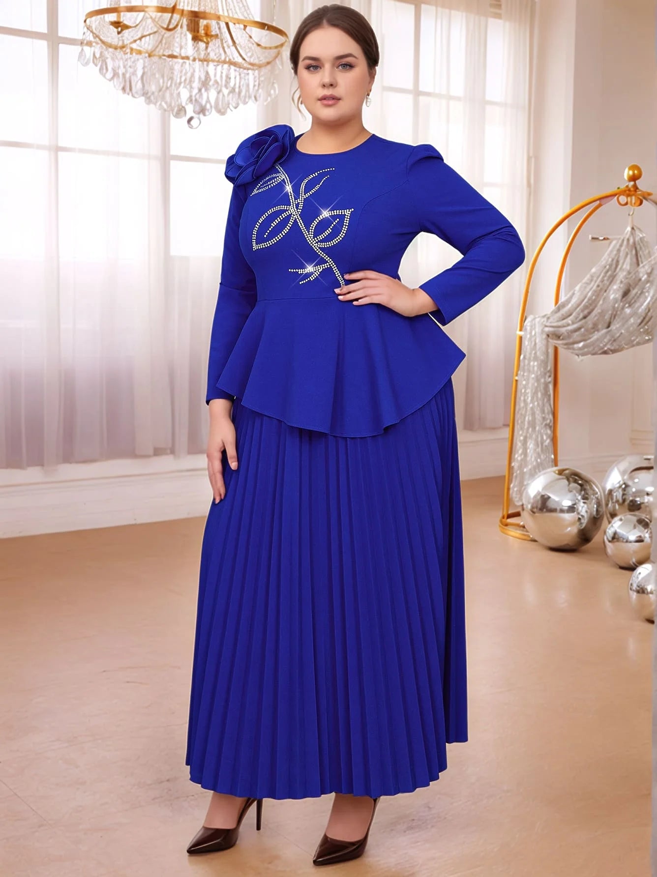Plus Pleated Flower Dress