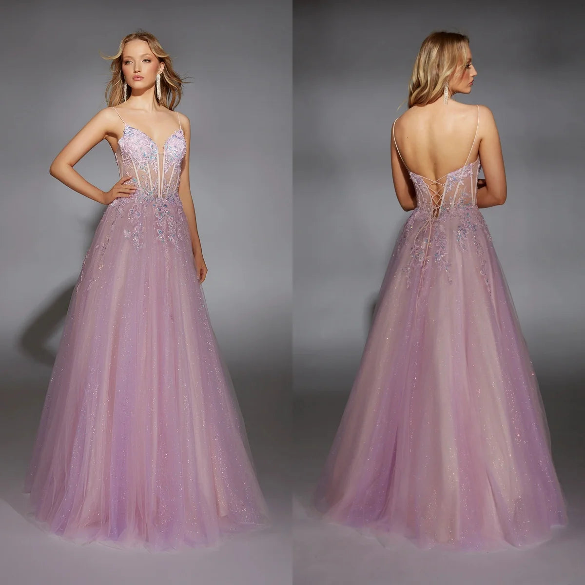 Lace Sequins Appliqués Sleeveless Evening Gowns