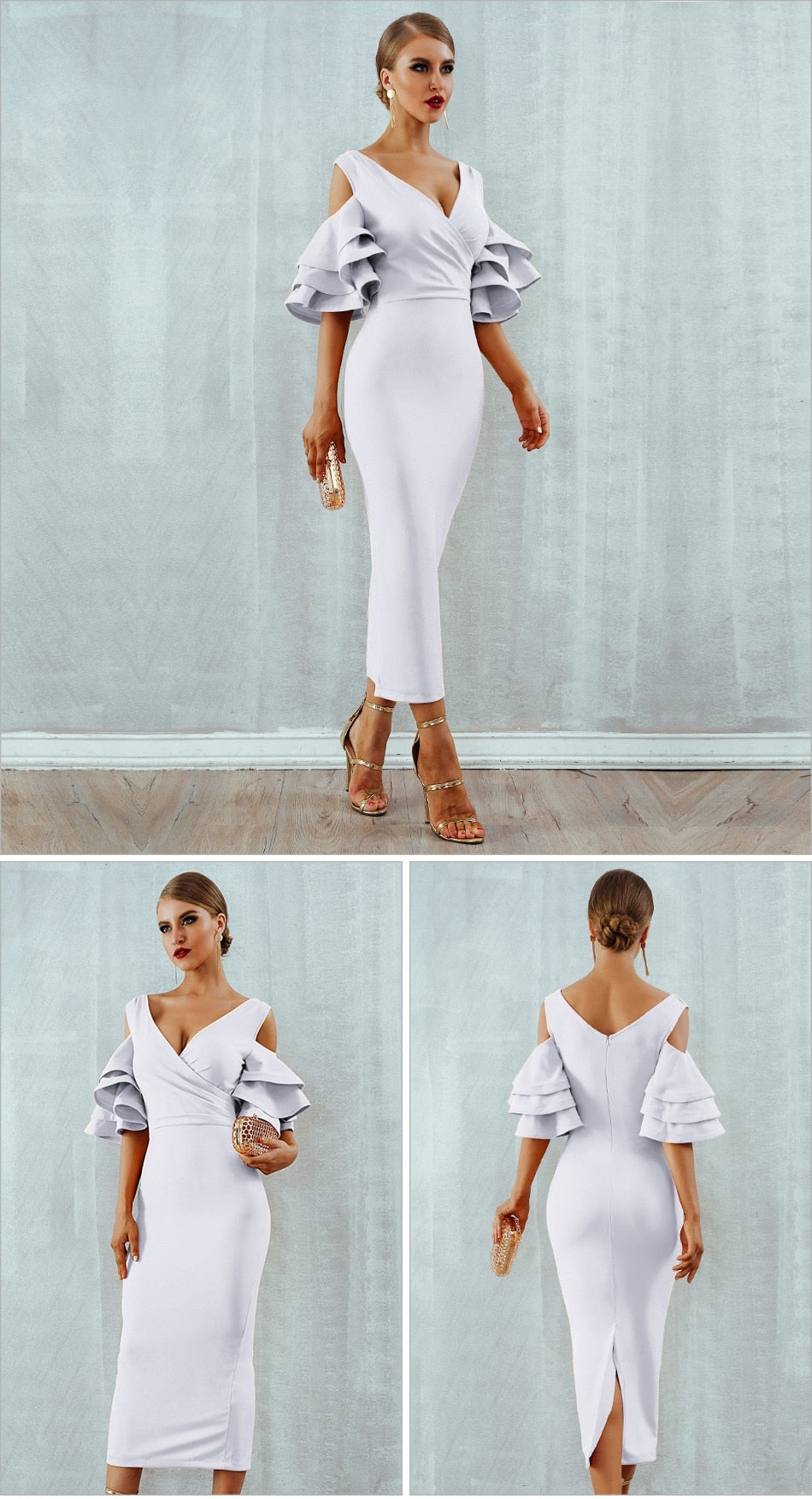 Butterfly Sleeve Off Shoulder V-Neck Dress