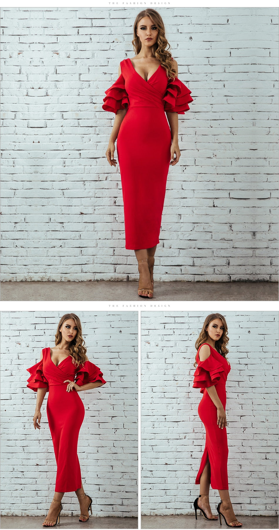 Butterfly Sleeve Off Shoulder V-Neck Dress