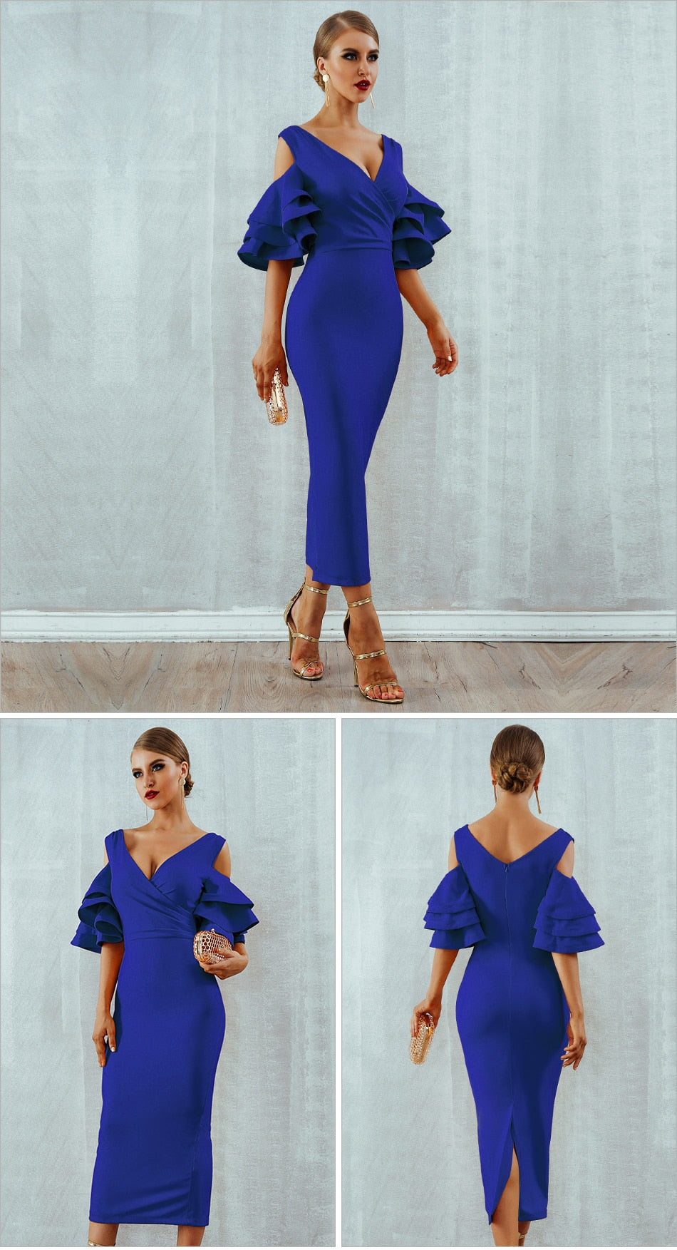 Butterfly Sleeve Off Shoulder V-Neck Dress