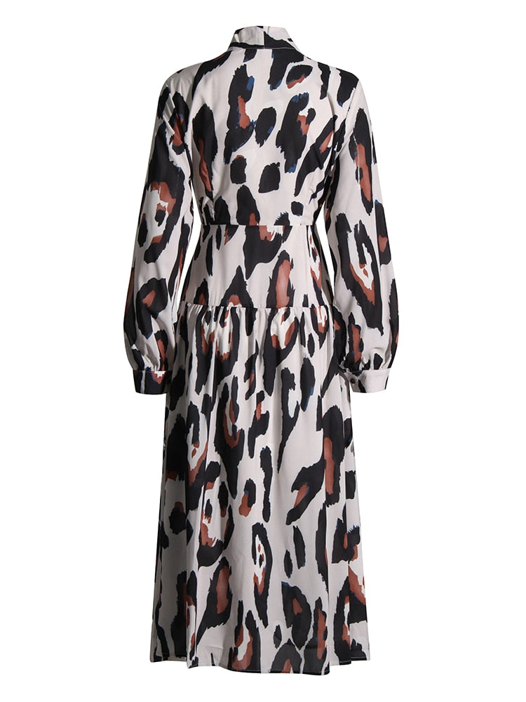 Print Bow Collar Dress