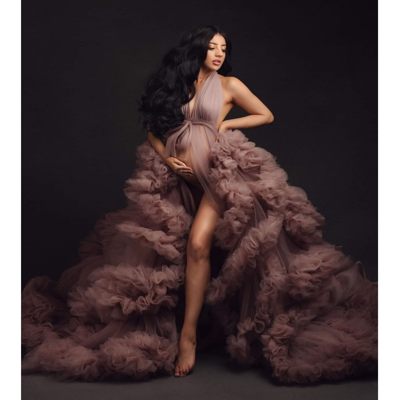 Elegant Halter Maternity Dresses for Photo Shoot