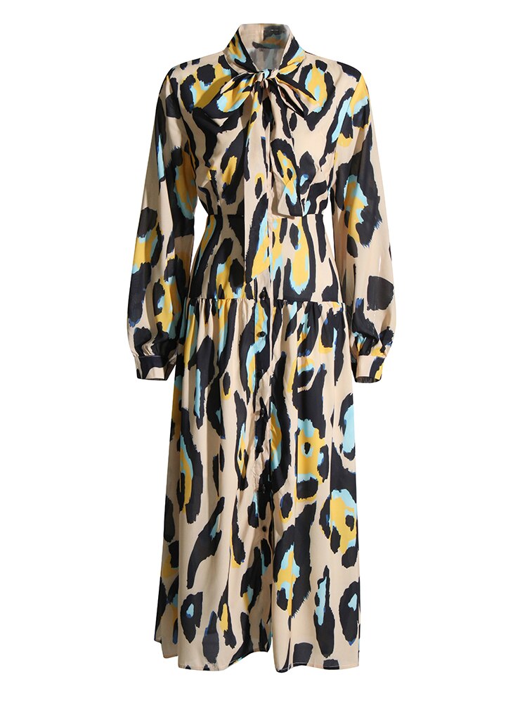 Print Bow Collar Dress
