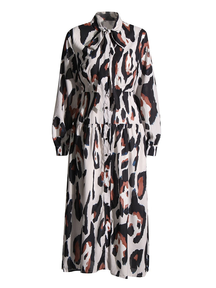 Print Bow Collar Dress