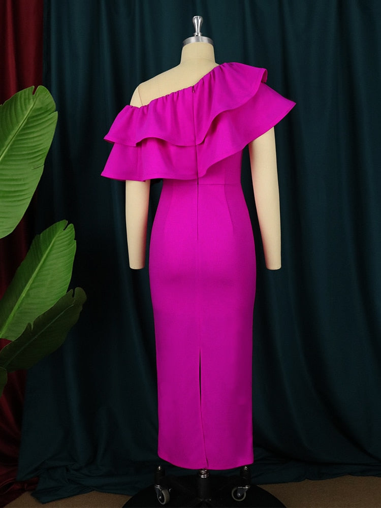 Fuchsia Ruffles Cold Shoulder Dresses